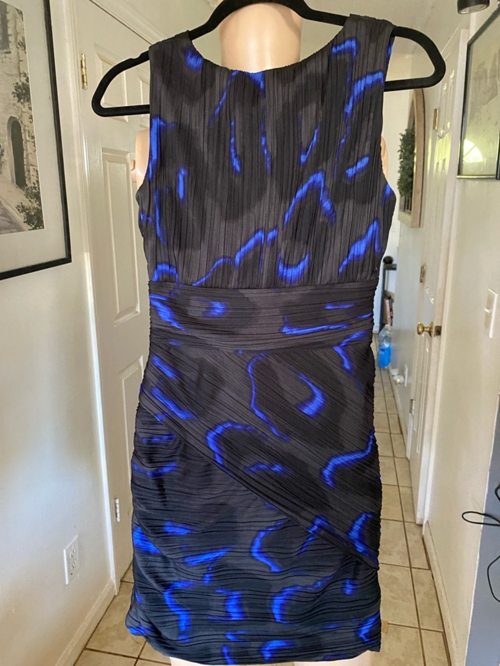 Halston Heritage Black Mini Dress with Electric Blue Accents - Picture 5 of 6